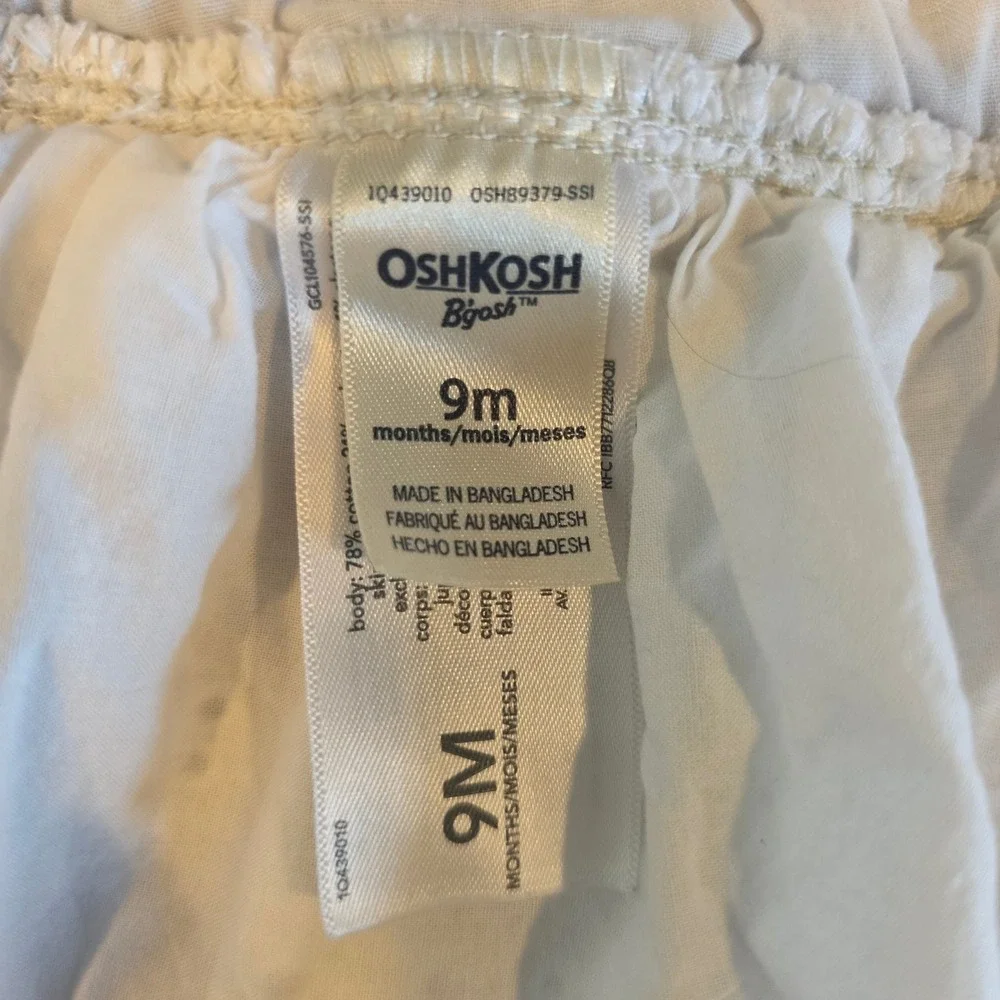 OshKosh Bgosh Baby Girl Denim Eyelet Lace Overall Dress Light Wash Blue 9M